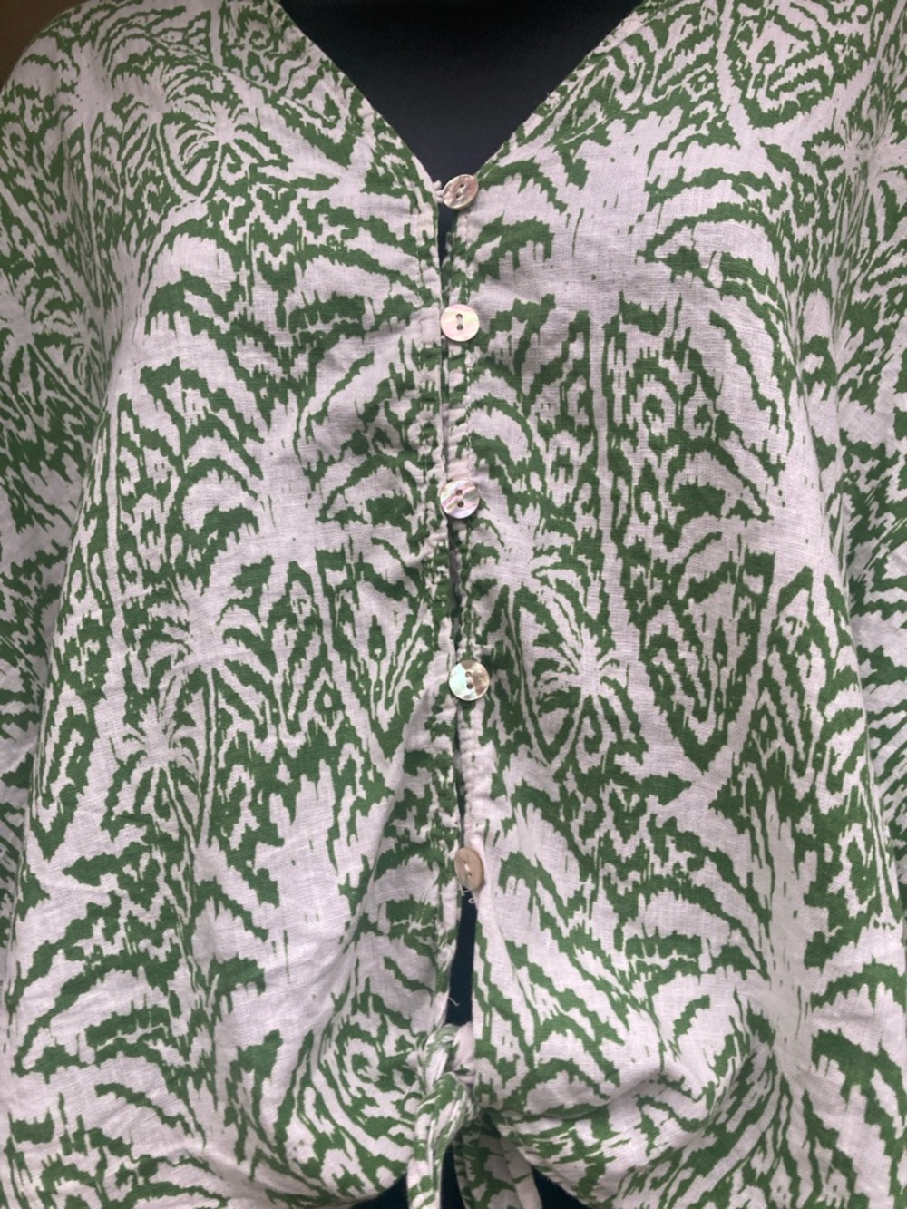 Panama Jack Green and White Printed Tie-Front Button-Down Top - Picture 2 of 7